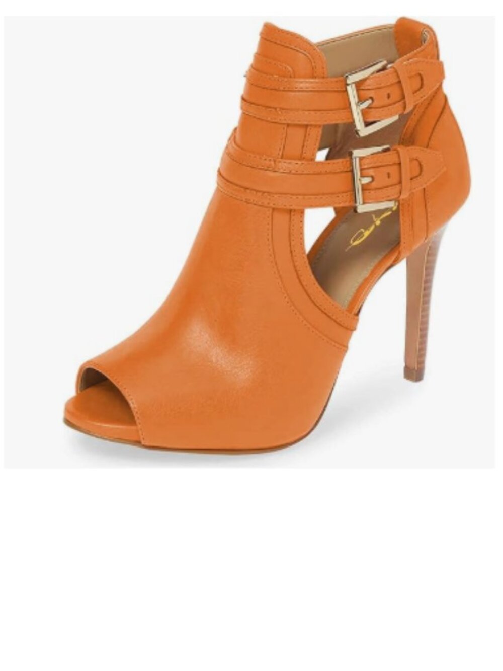 XYD Dark Orange Peep Toe Ankle Booties Dual Buckled Straps Stiletto Heels Sandal